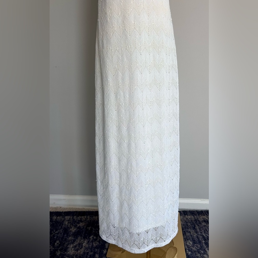 Y2K SHARAGANO NOIR Crochet Shimmer Scoop Neck Maxi Slip Dress 90s Boho Fairy 10 - Picture 5 of 15